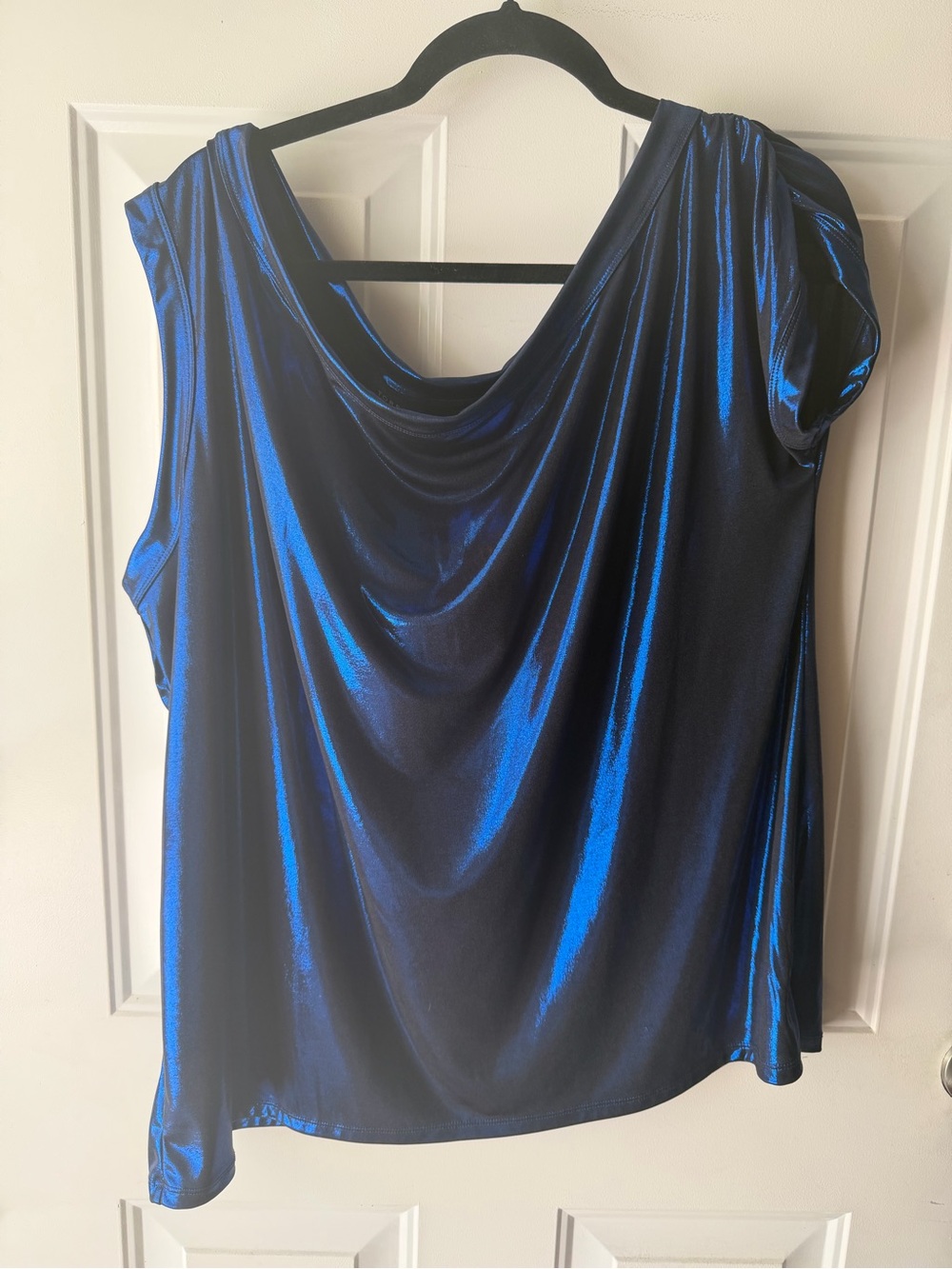 Size 2 Torrid Women's Shiny Blue slouched shoulder Draped Cowl Neck Top